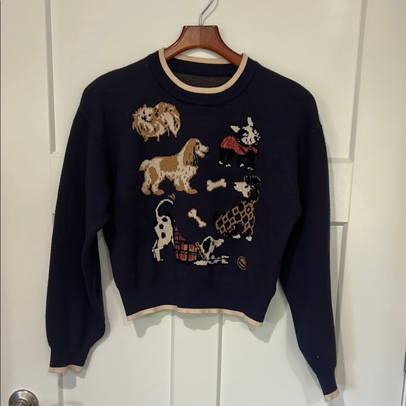 Cider Navy Sweater with Dog Motif Sz S - Picture 1 of 7